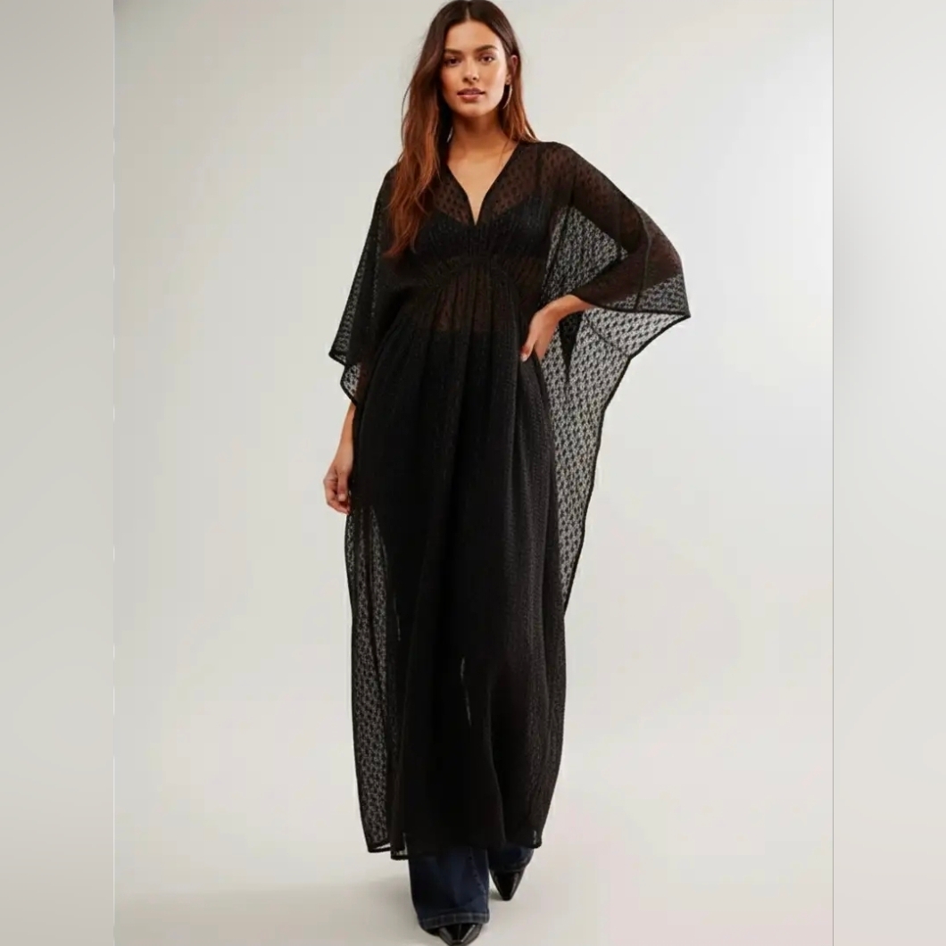 Free People X Stevie Textured Sheer Lurex Kaftan Black Nip$178 ( Last One)